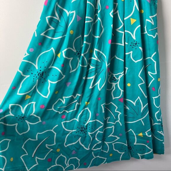 Chaus Vintage 80s Skirt MIDI Teal Vaporwave Polka Dot Flowers Womens Size 8 - Picture 3 of 11
